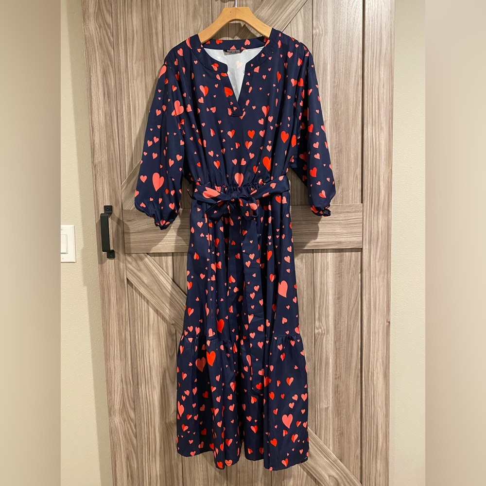 BloomChic Heart Print Navy Maxi Dress